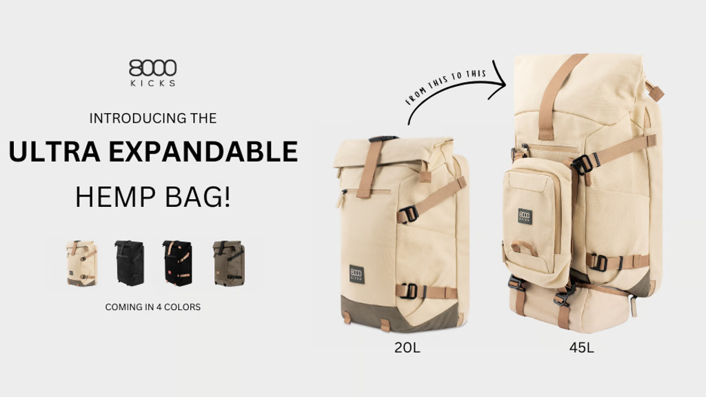 8000Kicks | The 3-in-1 expandable hemp backpack for nomads